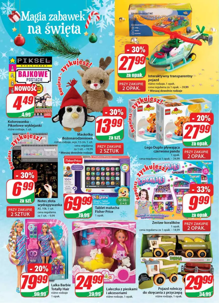 Gazetka promocyjna Dino - Gazetka - ważna 07.12 do 13.12.2022 - strona 24 - produkty: Barbie, Klej, Kolorowanka, Lalka, LEGO, LEGO Duplo, LG, Pojazd, Tablet, Tera, Tran