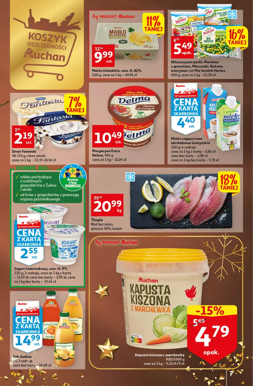 Gazetka promocyjna Auchan - Gazetka Magia Oszczędzania Auchan Hipermarket - ważna 24.11 do 30.11.2022 - strona 7 - produkty: Delma, Deser, Fa, Fanta, Glazura, Jogurt, Lazur, Margaryna, Masło, Mleko, Mleko zagęszczone, Ser, Sok, Tilapia