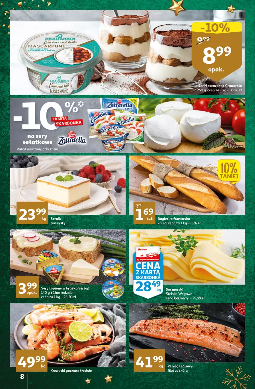 Gazetka promocyjna Auchan - Gazetka Magia Oszczędzania Auchan Hipermarket - ważna 24.11 do 30.11.2022 - strona 8 - produkty: Bagietka, Gra, Krewetki, O Bag, Pstrąg, Pstrąg tęczowy, Ser, Top