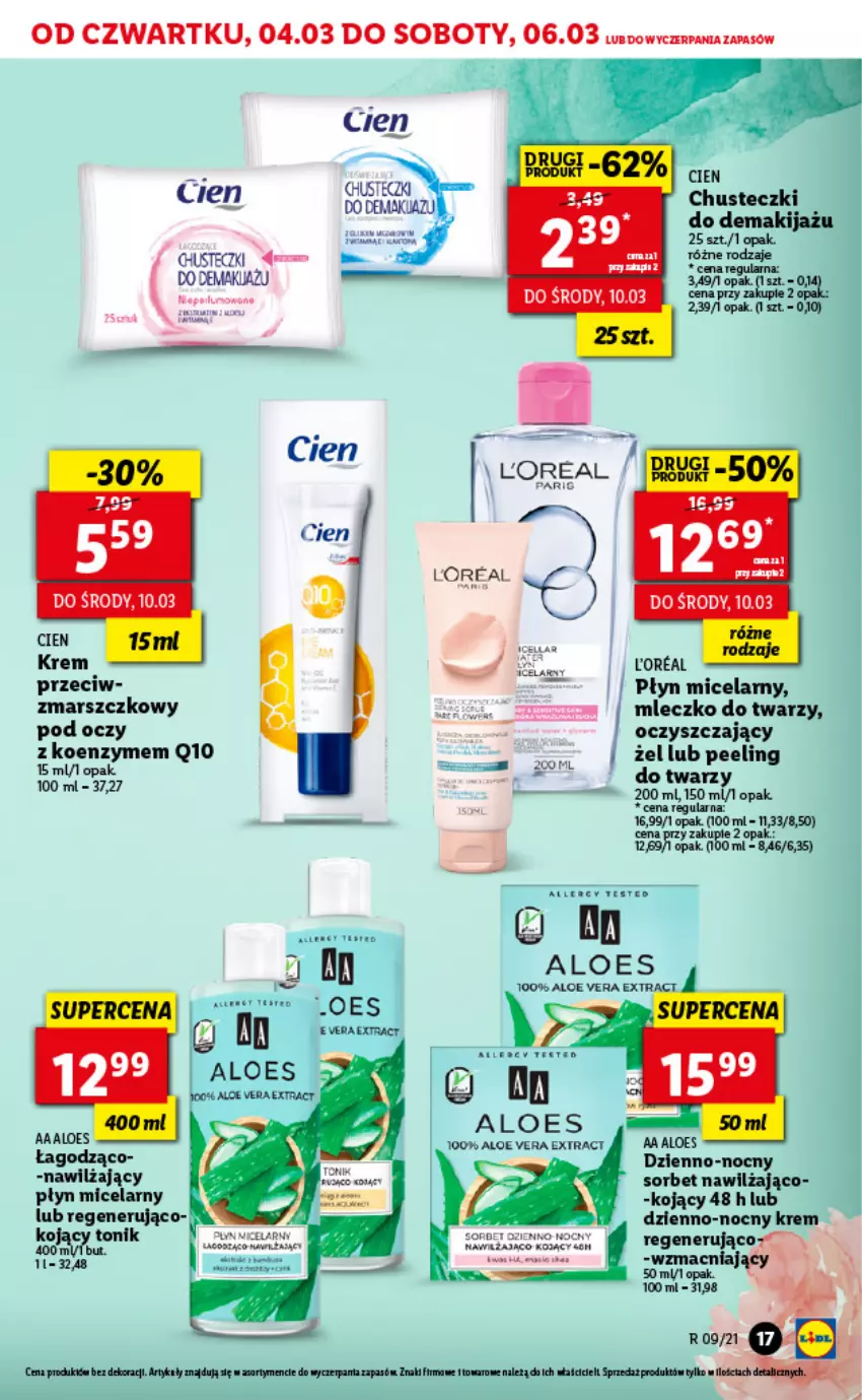 Gazetka promocyjna Lidl - GAZETKA - ważna 04.03 do 06.03.2021 - strona 17 - produkty: Aloe vera, Chusteczki, Dada, Makijaż, Mars, Mleczko, Peeling, Płyn micelarny, Tonik