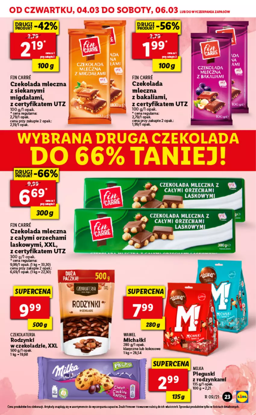 Gazetka promocyjna Lidl - GAZETKA - ważna 04.03 do 06.03.2021 - strona 23 - produkty: Czekolada, Czekolada mleczna, Kokos, Michałki, Milka, Rodzynki, Wawel