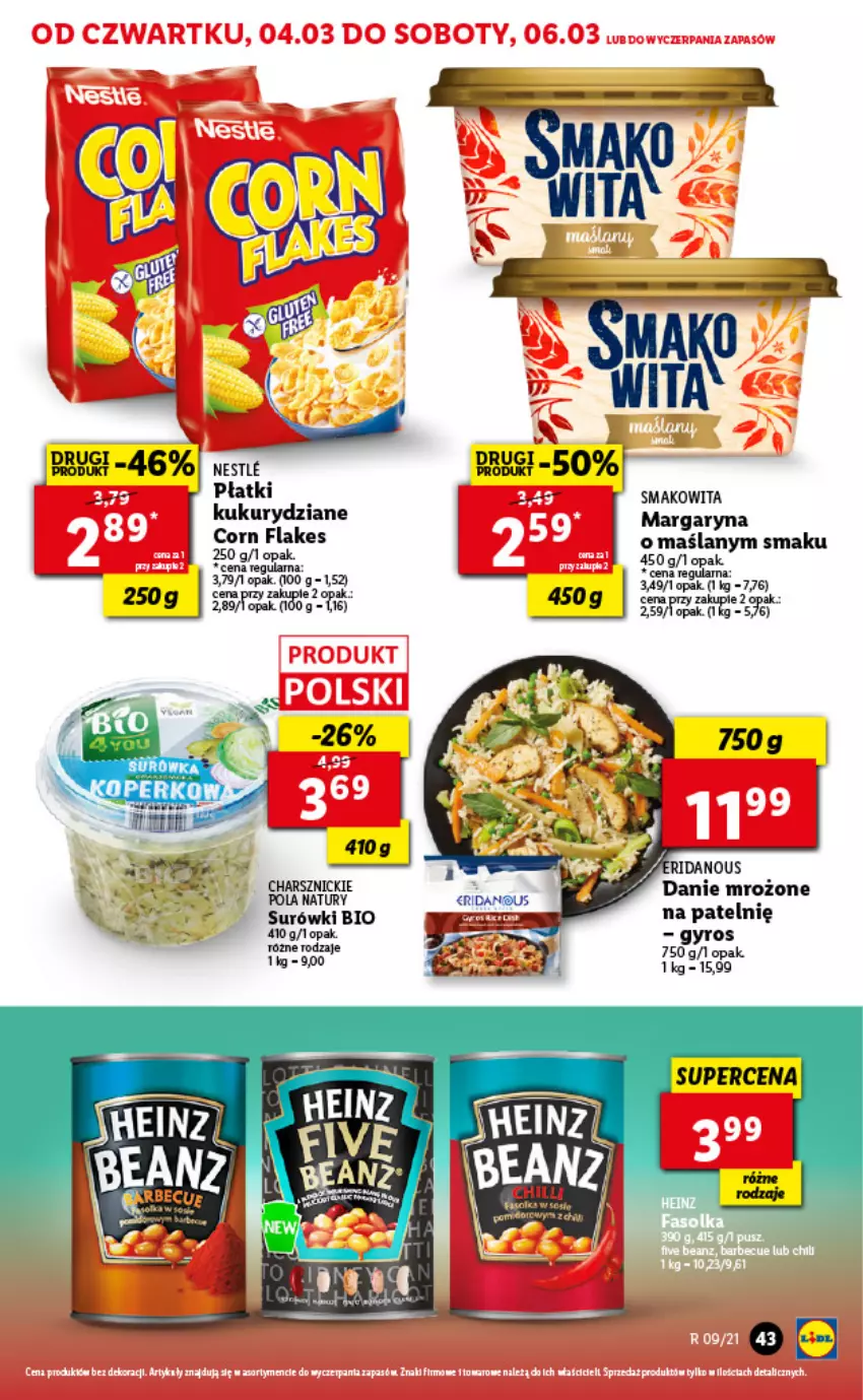 Gazetka promocyjna Lidl - GAZETKA - ważna 04.03 do 06.03.2021 - strona 43 - produkty: Corn flakes, Gyros, Heinz, Margaryna, Smakowita