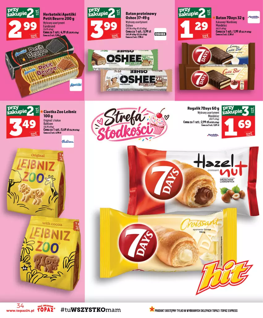 Gazetka promocyjna Topaz - Gazetka - ważna 24.09 do 30.09.2026 - strona 34 - produkty: Baton, Ciastka, Croissant, Fa, Gin, Herbatniki, Kakao, Oshee, Puma, Rogal, Top