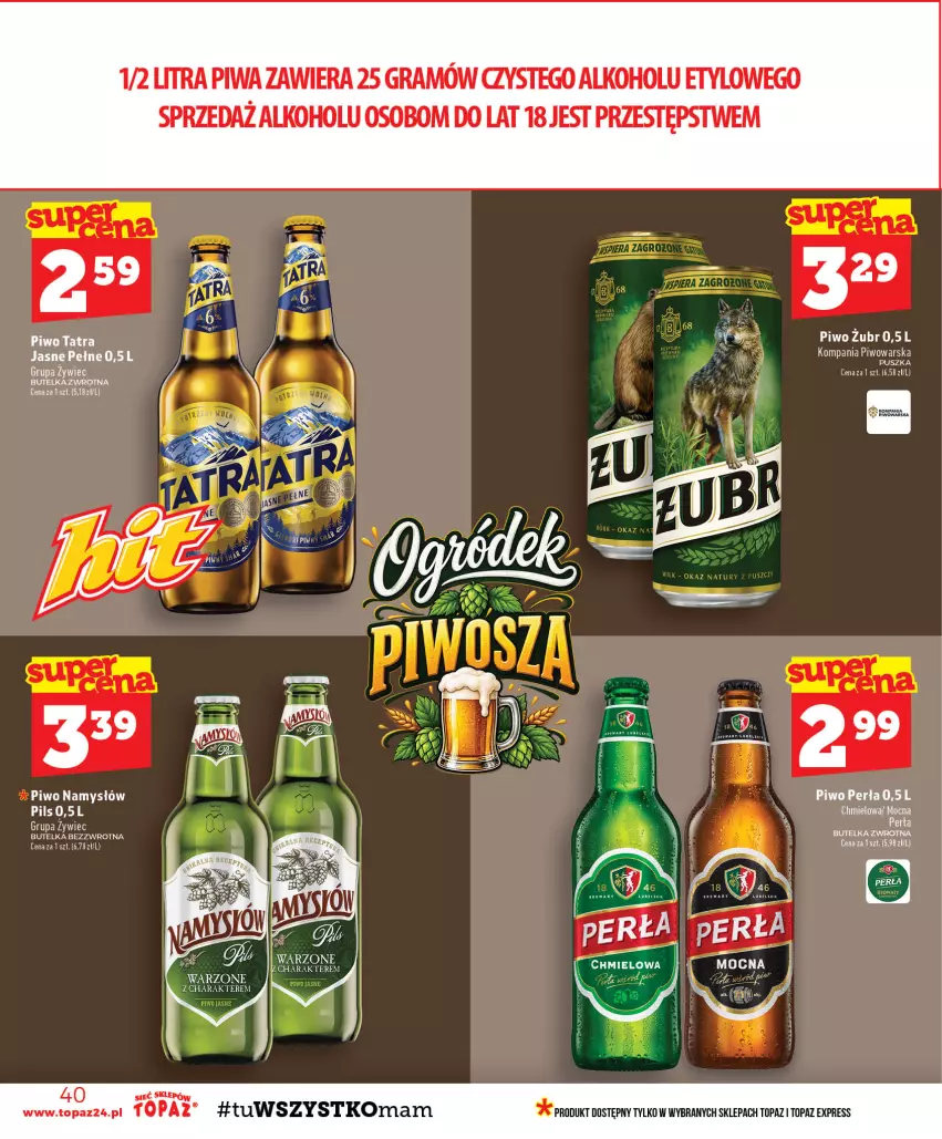 Gazetka promocyjna Topaz - Gazetka - ważna 24.09 do 30.09.2026 - strona 40 - produkty: Gra, Namysłów, Perła, Piwa, Piwo, Tatra, Top