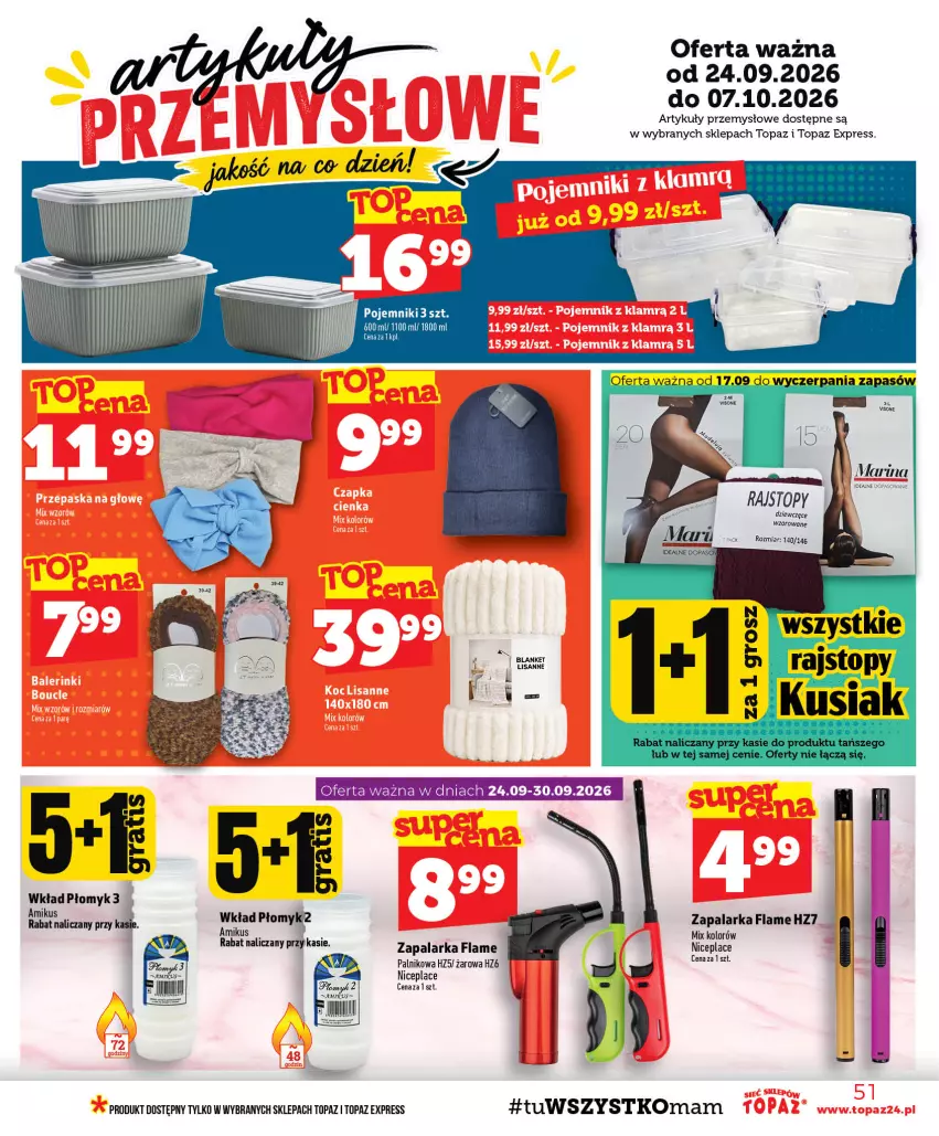 Gazetka promocyjna Topaz - Gazetka - ważna 24.09 do 30.09.2026 - strona 51 - produkty: K2, Pojemnik, Rajstopy, Top, Zapalarka