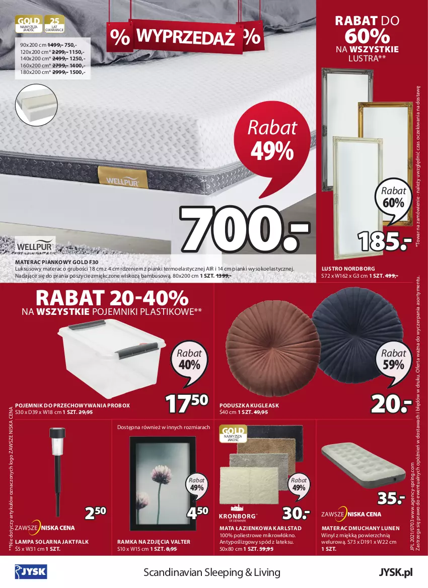 Gazetka promocyjna Jysk - Oferta tygodnia - ważna 14.07 do 27.07.2021 - strona 25 - produkty: Fa, Lampa, Lustro, Mata łazienkowa, Materac, Materac dmuchany, Materac piankowy, Poduszka, Pojemnik, Pojemnik do przechowywania, Ramka, Sok, Tera