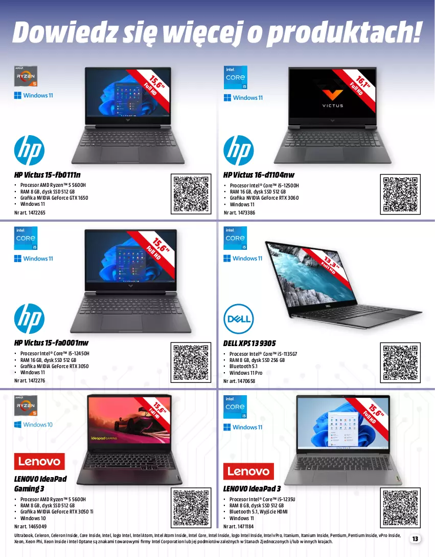 Gazetka promocyjna Media Markt - Gazetka Media Markt - ważna 01.04 do 30.04.2023 - strona 13 - produkty: Dell, Fa, Gra, Grafika, HP, Intel, Lenovo, Pentium, Por, Procesor