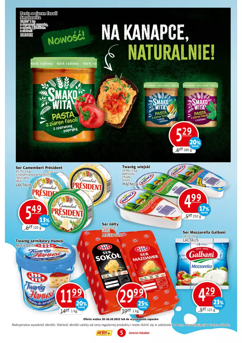 Gazetka promocyjna Prim Market - ważna 20.10 do 26.10.2022 - strona 5 - produkty: Camembert, Galbani, Mozzarella, Ser, Twaróg, Wasa