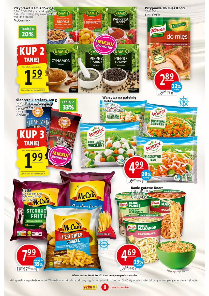 Gazetka promocyjna Prim Market - ważna 20.10 do 26.10.2022 - strona 8 - produkty: Danie gotowe, Hortex, Kamis, Knorr, McCain, Ogród, Pieprz, Sok, Warzywa