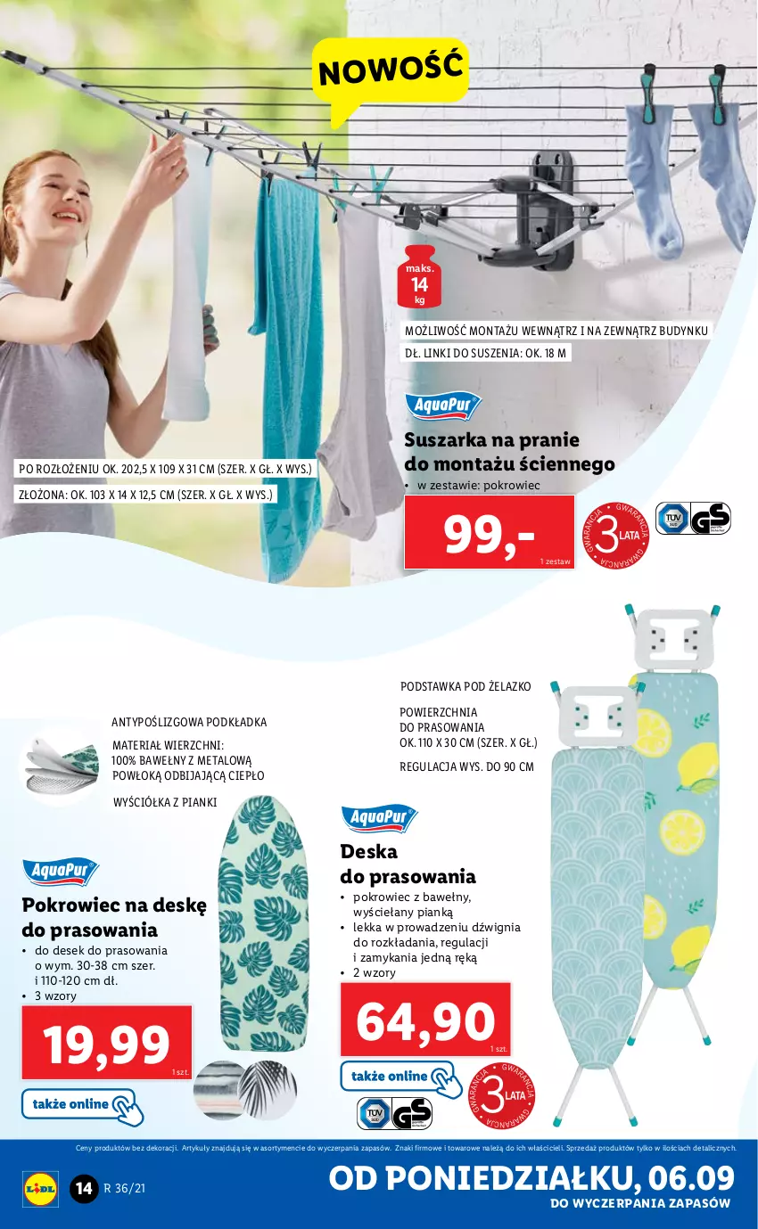 Gazetka promocyjna Lidl - GAZETKA - ważna 06.09 do 11.09.2021 - strona 14 - produkty: Deska do prasowania, Dźwig, Podkład, Podkładka, Pokrowiec, Pokrowiec na deskę, Suszarka, Suszarka na pranie