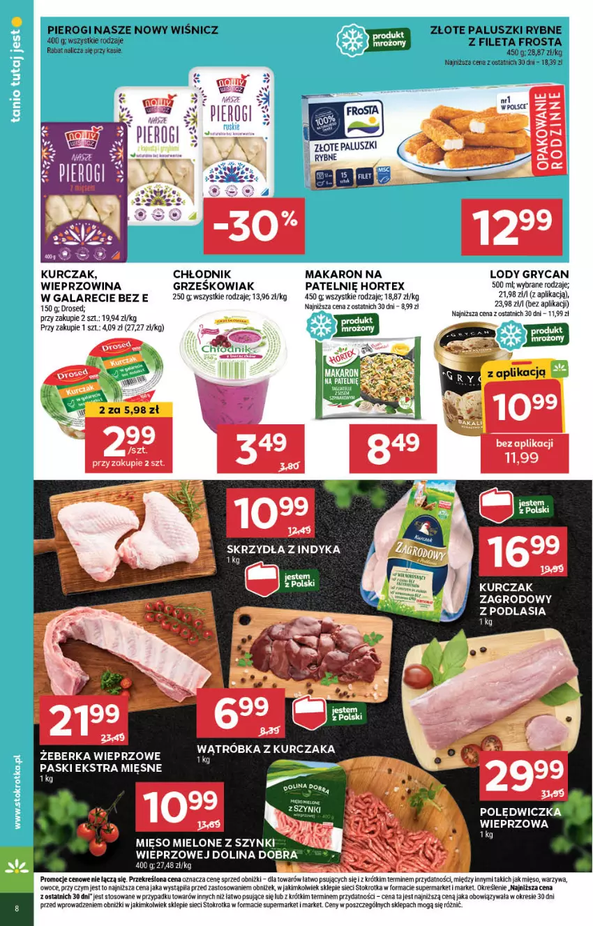 Gazetka promocyjna Stokrotka - Market - ważna 20.06 do 26.06.2024 - strona 10 - produkty: Frosta, Gala, Gry, Hortex, Kurczak, Lody, Makaron, Mięso, Owoce, Paluszki rybne, Pierogi, Warzywa, Wieprzowina