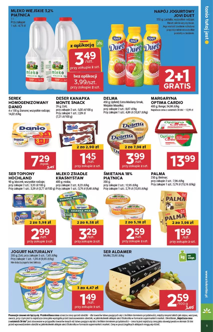 Gazetka promocyjna Stokrotka - Market - ważna 20.06 do 26.06.2024 - strona 11 - produkty: Danio, Danone, Delma, Deser, Hochland, Jogurt, Margaryna, Mięso, Miska, Mleko, Mleko zsiadłe, Monte, Optima, Optima Cardio, Owoce, Palma, Piątnica, Piec, Ser, Serek, Serek homogenizowany, Top, Warzywa, Zott