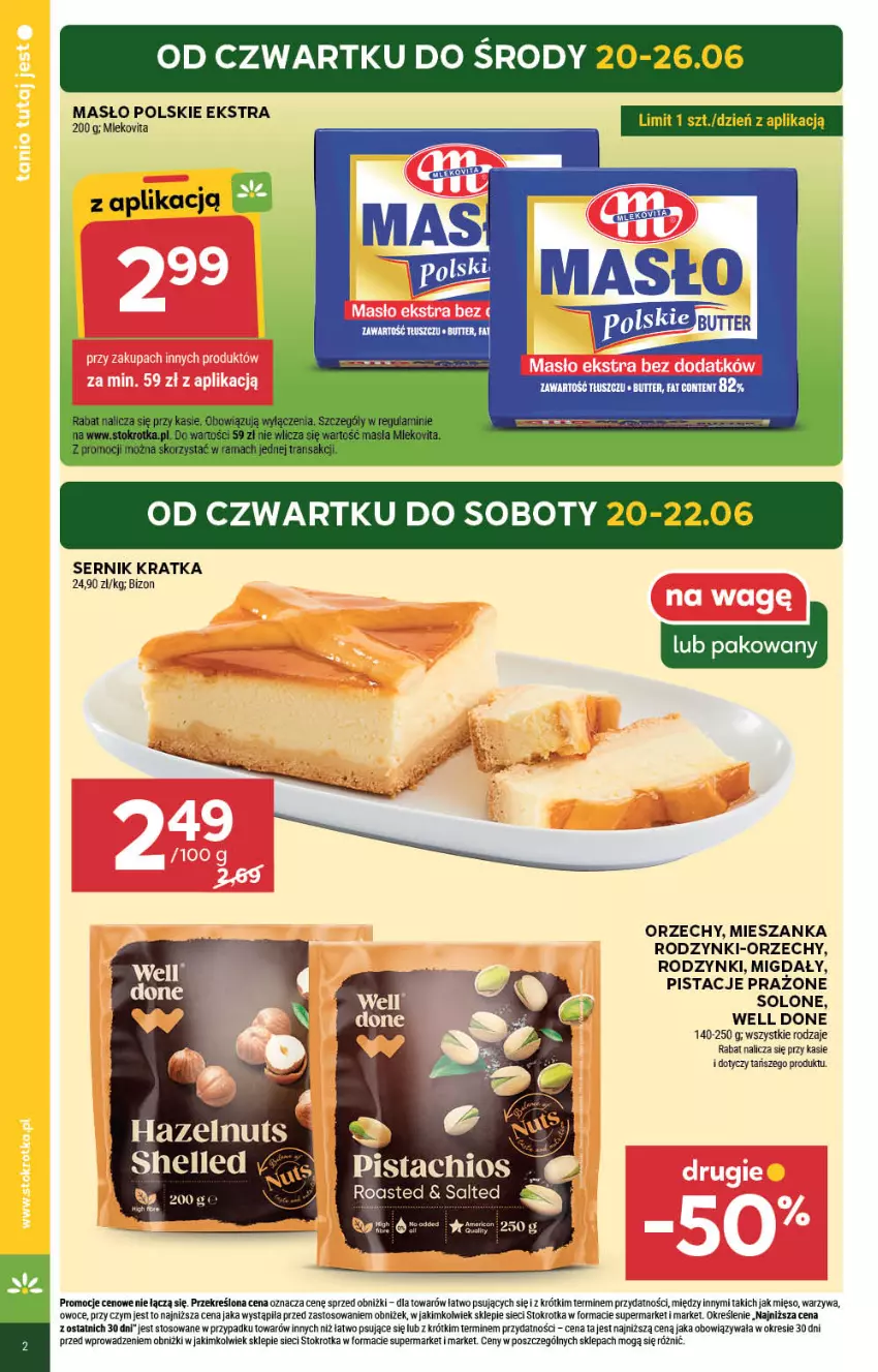 Gazetka promocyjna Stokrotka - Market - ważna 20.06 do 26.06.2024 - strona 2 - produkty: Masło, Mięso, Migdały, Owoce, Pistacje, Rodzynki, Ser, Warzywa