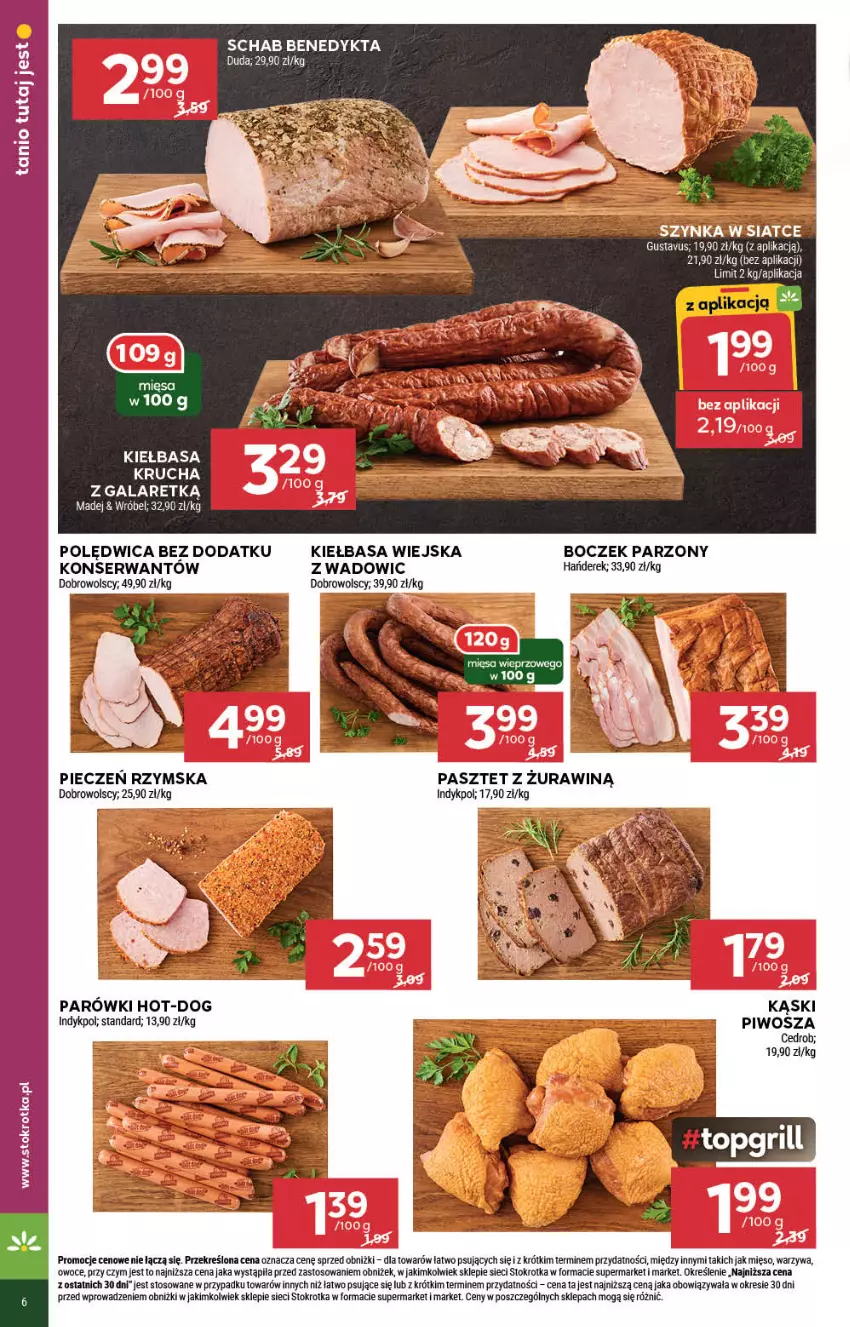 Gazetka promocyjna Stokrotka - Market - ważna 20.06 do 26.06.2024 - strona 6 - produkty: Boczek, Gala, Kiełbasa, Kiełbasa wiejska, Mięso, Owoce, Parówki, Pasztet, Piec, Pieczeń rzymska, Piwo, Polędwica, Schab Benedykta, Ser, Szynka, Warzywa