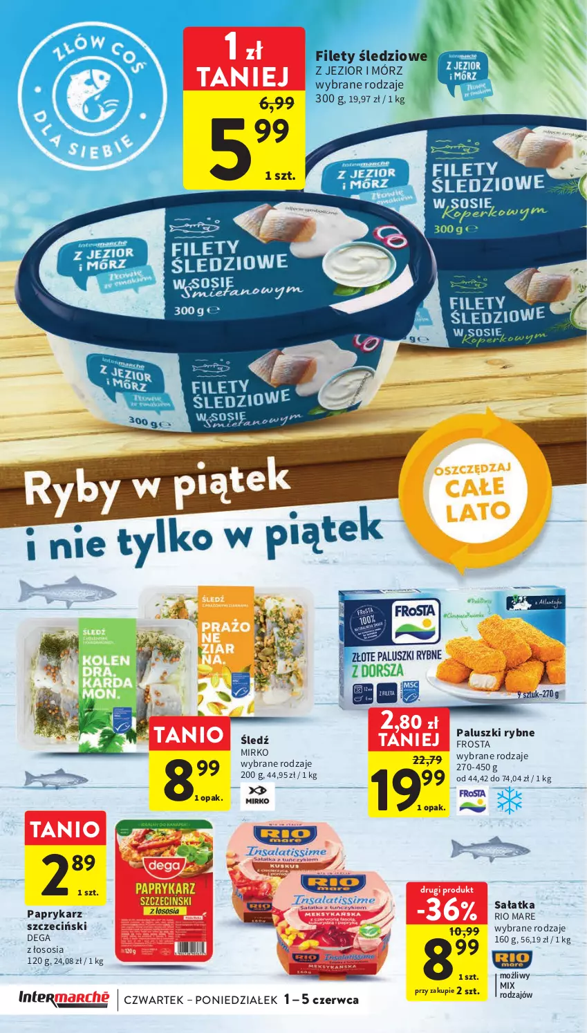 Gazetka promocyjna Intermarche - Gazetka Intermarche - ważna 01.06 do 05.06.2023 - strona 28 - produkty: Dega, Frosta, Paluszki rybne, Papryka, Paprykarz, Paprykarz szczeciński, Rio Mare, Sałat, Sałatka, Sos