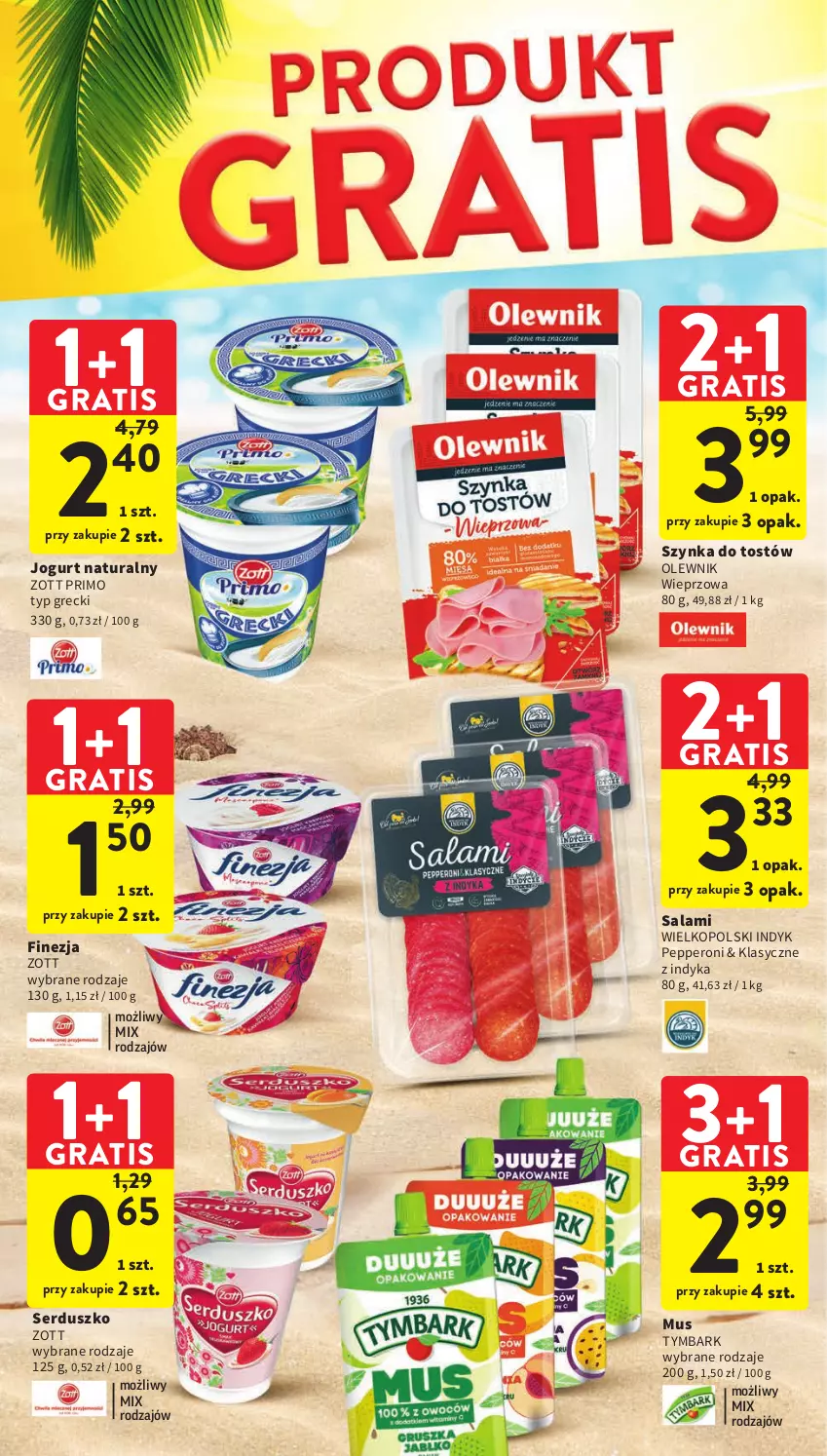 Gazetka promocyjna Intermarche - Gazetka Intermarche - ważna 01.06 do 05.06.2023 - strona 4 - produkty: Gra, Jogurt, Jogurt naturalny, Mus, Olewnik, Salami, Ser, Szynka, Tymbark, Zott, Zott Primo