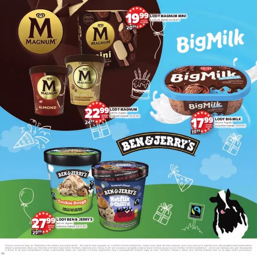 Gazetka promocyjna Stokrotka - Katalog Urodziny! - ważna 11.09 do 24.09.2025 - strona 20 - produkty: Algida, Big Milk, LG, Lody, Mięso, Owoce, Warzywa