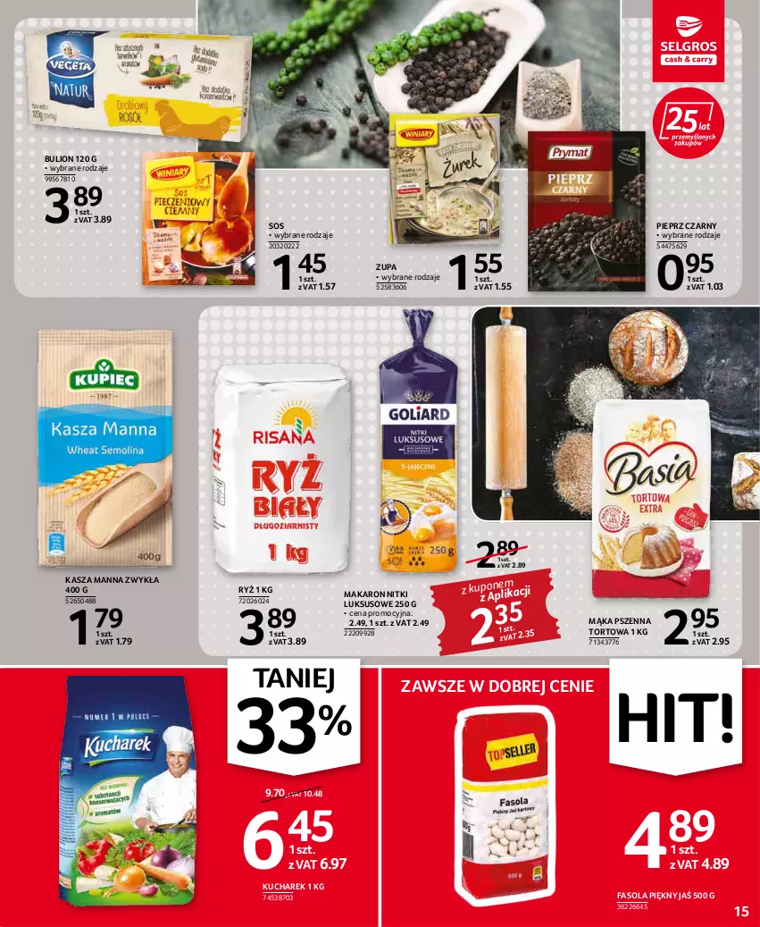 Gazetka promocyjna Selgros - Oferta spożywcza - ważna 31.03 do 06.04.2022 - strona 15 - produkty: Bulion, Fa, Fasola, Kasza, Kucharek, Lion, Mąka, Mąka pszenna, Makaron, Pieprz, Ryż, Sos, Zupa