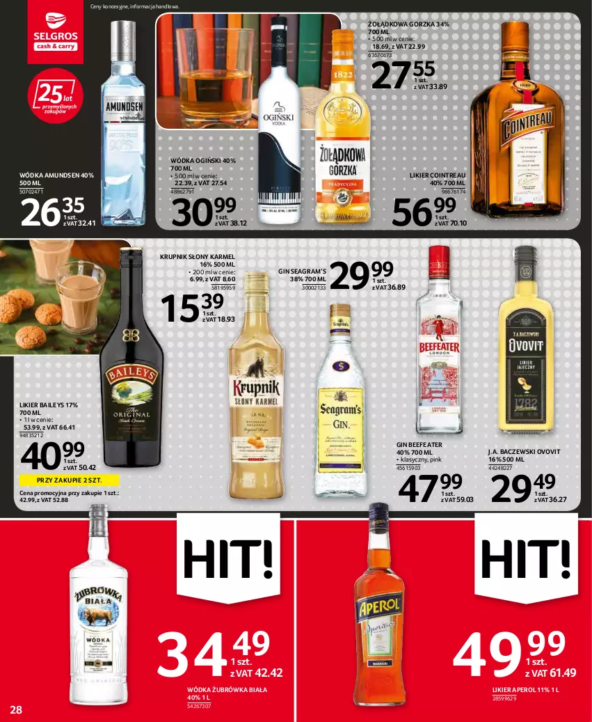 Gazetka promocyjna Selgros - Oferta spożywcza - ważna 31.03 do 06.04.2022 - strona 28 - produkty: Amundsen, Aperol, Gin, Gra, Krupnik, Likier, Ogiński, Wódka