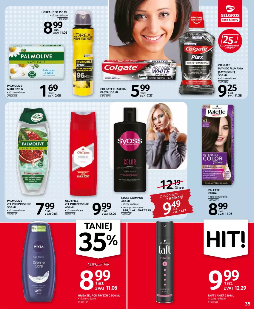 Gazetka promocyjna Selgros - Oferta spożywcza - ważna 31.03 do 06.04.2022 - strona 35 - produkty: Colgate, Fa, L’Oréal, Lakier, LG, Mydło, Nivea, Old Spice, Palette, Palmolive, Płyn do płukania, Płyn do płukania jamy ustnej, Syoss, Szampon, Taft