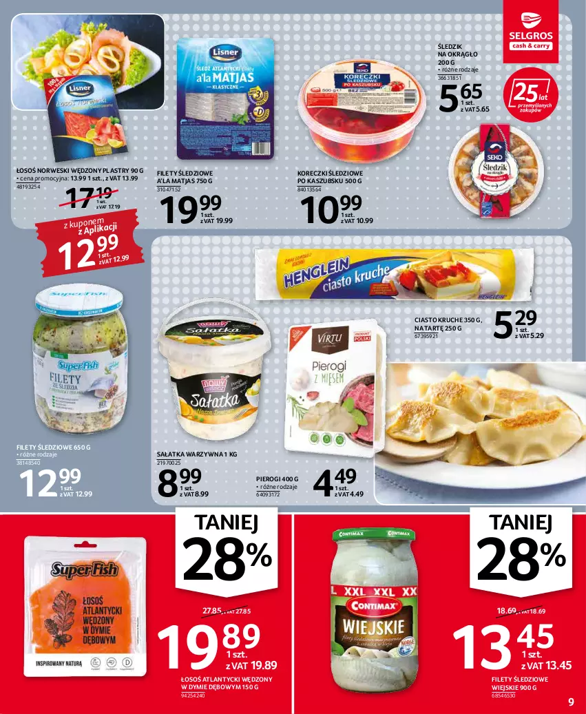 Gazetka promocyjna Selgros - Oferta spożywcza - ważna 31.03 do 06.04.2022 - strona 9 - produkty: Koreczki śledziowe, Matjas, Pierogi, Sałat, Sałatka, Sałatka warzywna