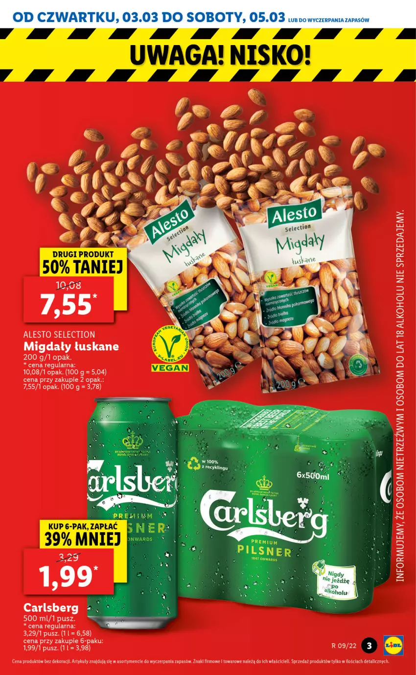 Gazetka promocyjna Lidl - GAZETKA - ważna 03.03 do 05.03.2022 - strona 3 - produkty: Carlsberg, Migdały, Migdały łuskane