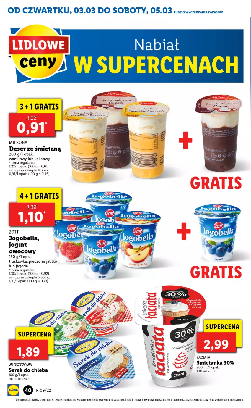 Gazetka promocyjna Lidl - GAZETKA - ważna 03.03 do 05.03.2022 - strona 40 - produkty: Bell, Bella, Chleb, Deser, Gra, Jogobella, Jogurt, Kakao, Piec, Ser, Serek, Zott