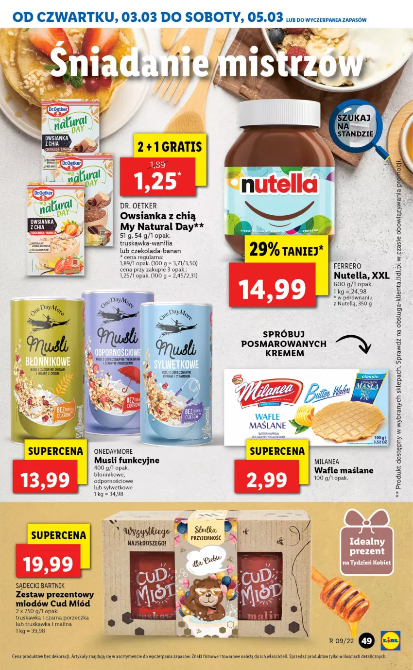 Gazetka promocyjna Lidl - GAZETKA - ważna 03.03 do 05.03.2022 - strona 49 - produkty: Czekolada, Dr. Oetker, Ferrero, Gra, Miód, Mus, Nutella, Owsianka, Por, Wafle, Zestaw prezentowy