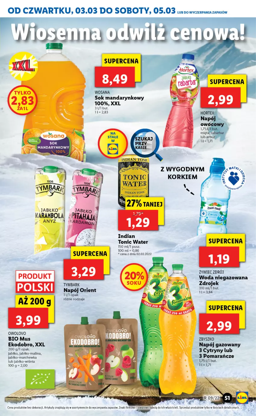 Gazetka promocyjna Lidl - GAZETKA - ważna 03.03 do 05.03.2022 - strona 51 - produkty: Cytryny, Fa, Marchewka, Mus, Napój, Napój gazowany, Pomarańcze, Sok, Woda, Wosana