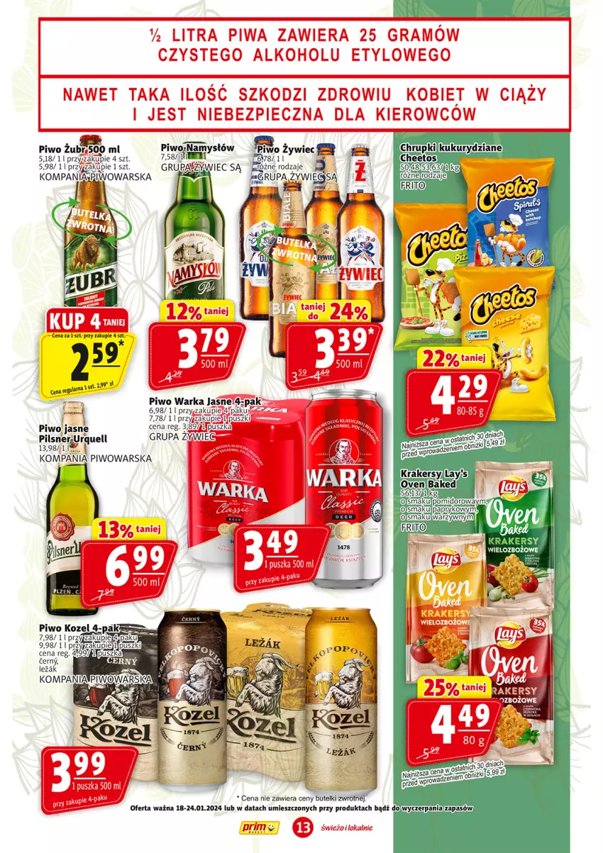 Gazetka promocyjna Prim Market - ważna 18.01 do 24.01.2024 - strona 13 - produkty: Kozel, Piwo, Warka