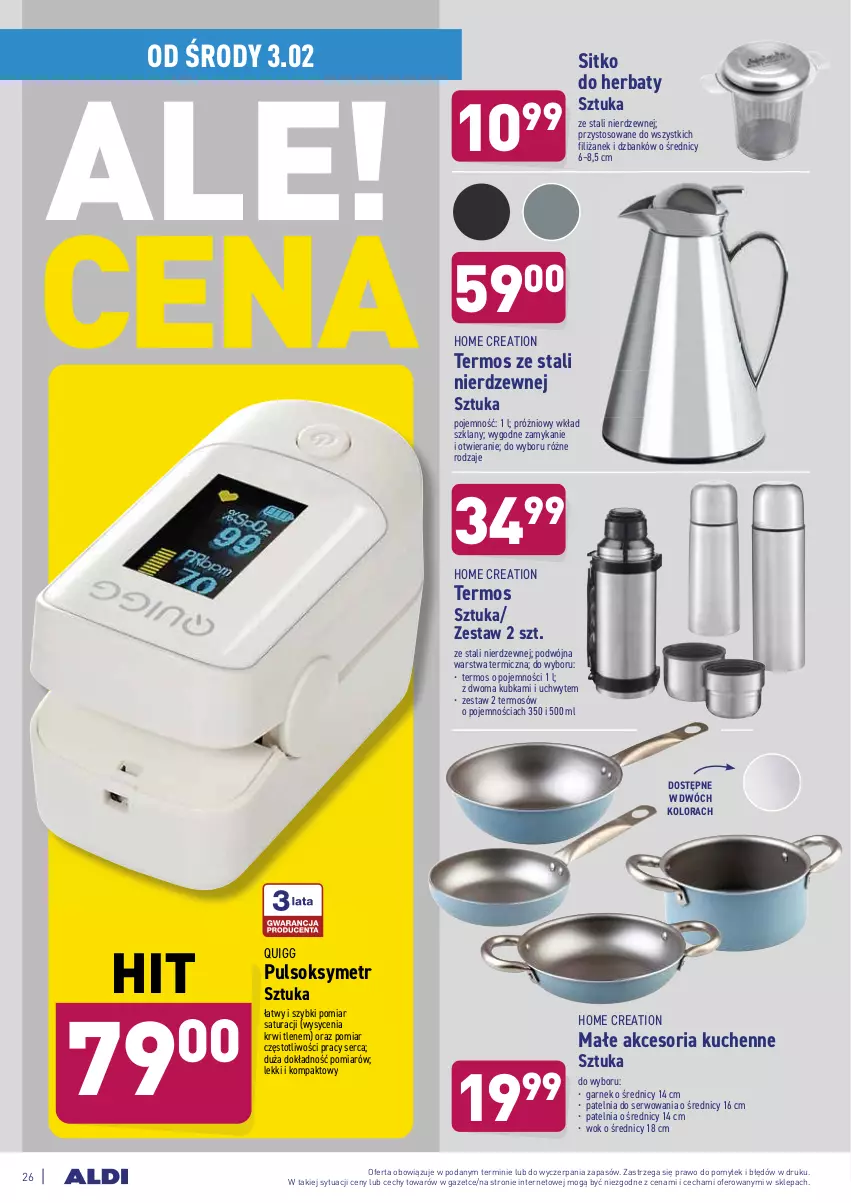 Gazetka promocyjna Aldi - ALE! CENA w ALDI - ważna 01.02 do 06.02.2021 - strona 26 - produkty: Garnek, Patelnia, Pulsoksymetr, Ser, Sitko, Sok, Termos