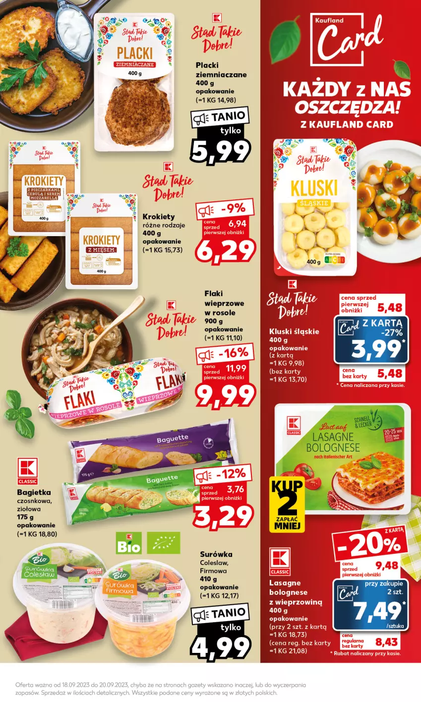 Gazetka promocyjna Kaufland - Mocny Start - ważna 18.09 do 20.09.2023 - strona 15 - produkty: Bagietka, Bagietka czosnkowa, Flaki, Krokiety, Lack, Piec, Pieczarka, Ser, Surówka