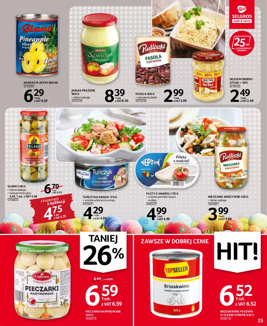 Gazetka promocyjna Selgros - Oferta spożywcza - ważna 07.04 do 16.04.2022 - strona 25 - produkty: Ananas, Brzoskwinie, Fa, Fasola, Jabłka, Jabłka prażone, Kawa, Olej, Oliwki, Piec, Sos, Syrop, Tuńczyk