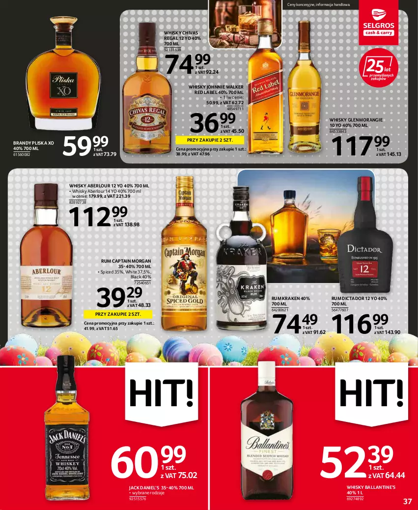 Gazetka promocyjna Selgros - Oferta spożywcza - ważna 07.04 do 16.04.2022 - strona 37 - produkty: Brandy, Captain Morgan, Johnnie Walker, Lack, Pliska, Rum, Whisky