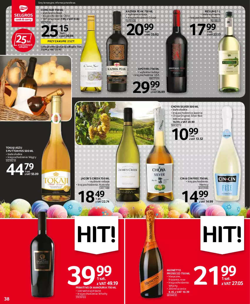 Gazetka promocyjna Selgros - Oferta spożywcza - ważna 07.04 do 16.04.2022 - strona 38 - produkty: Gin, Gry, Mionetto, Prosecco, Tokaji