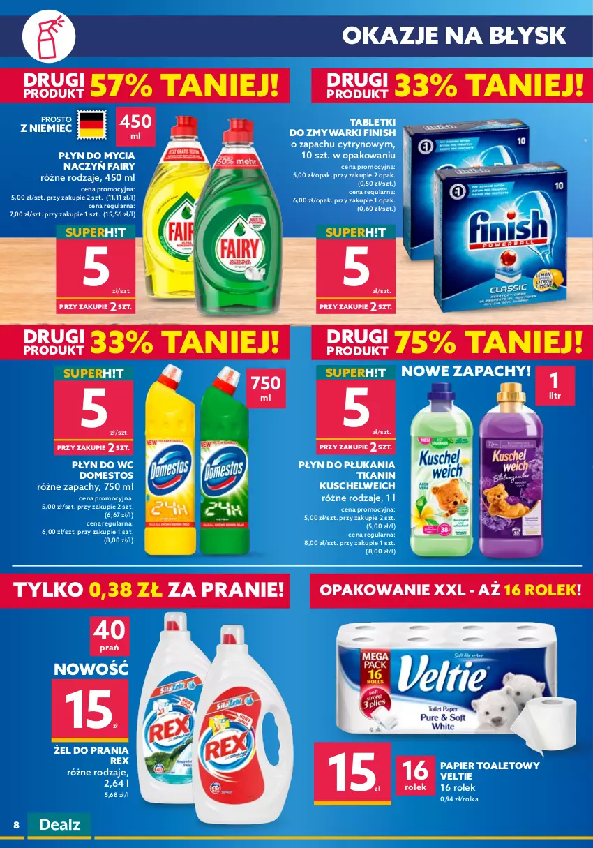 Gazetka promocyjna Dealz - NOWA GAZETKAWielkie Marki Mini Ceny - ważna 09.03 do 22.03.2022 - strona 8 - produkty: Do mycia naczyń, Domestos, Fa, Fairy, Finish, Gra, Napój, Papier, Papier toaletowy, Płyn do mycia, Płyn do mycia naczyń, Płyn do płukania, Płyn do wc, Tablet, Tabletki do zmywarki, Zmywarki