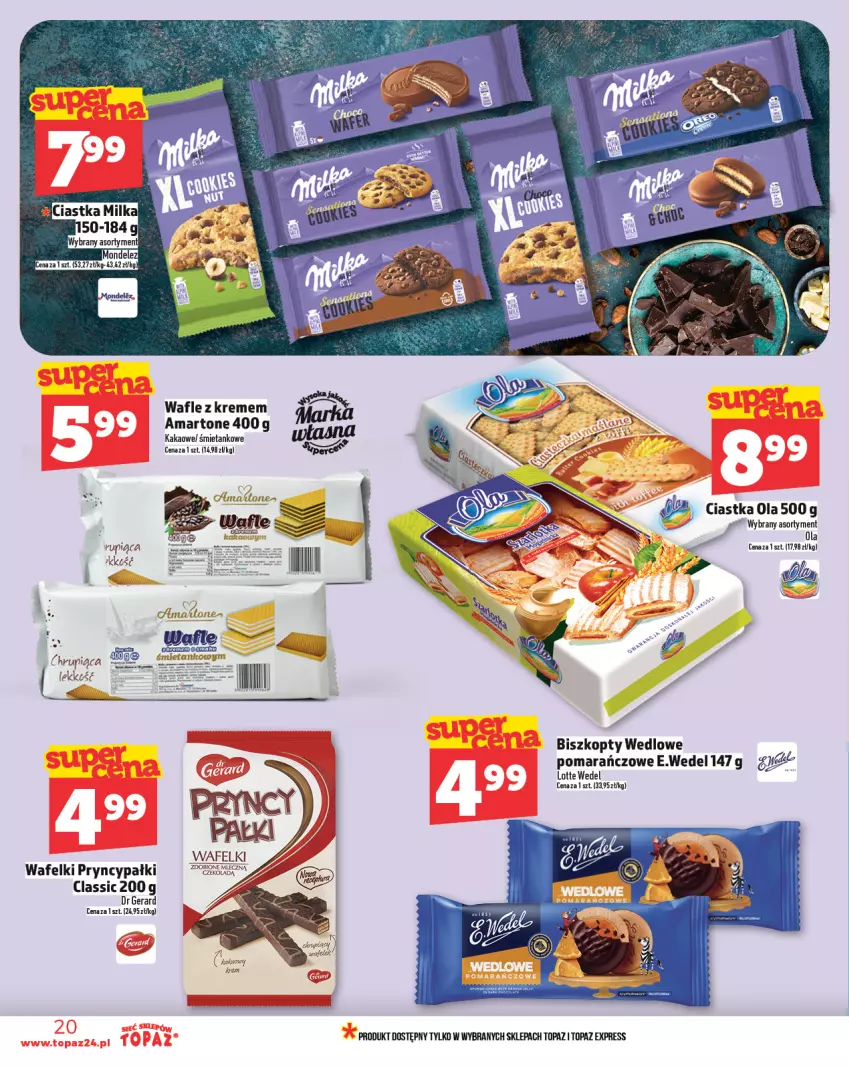 Gazetka promocyjna Topaz - Gazetka - ważna 20.03 do 26.03.2025 - strona 20 - produkty: Biszkopty, Ciastka, Dr Gerard, Kakao, Milka, Top, Wafle