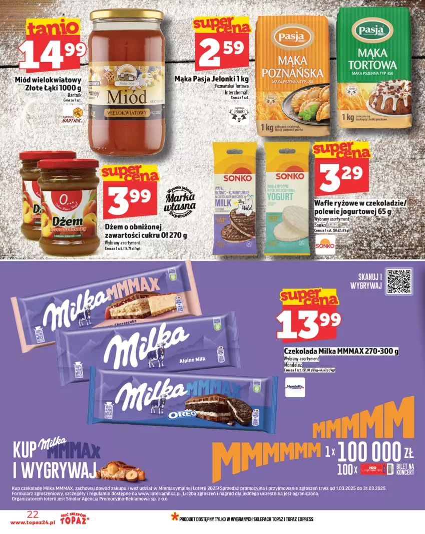 Gazetka promocyjna Topaz - Gazetka - ważna 20.03 do 26.03.2025 - strona 22 - produkty: Czekolada, Dżem, Jogurt, Milka, Miód, Top