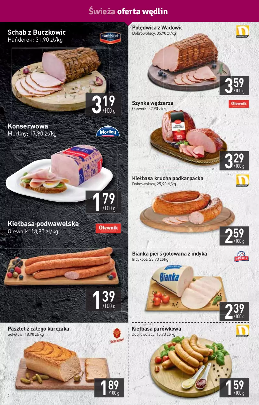 Gazetka promocyjna Stokrotka - Market - ważna 17.02 do 23.02.2022 - strona 2 - produkty: Bianka, HP, Karp, Kiełbasa, Kiełbasa krucha, Kiełbasa podwawelska, Kurczak, Morliny, Olewnik, Pasztet, Polędwica, Ser, Sok, Sokołów, Szynka, Wawel