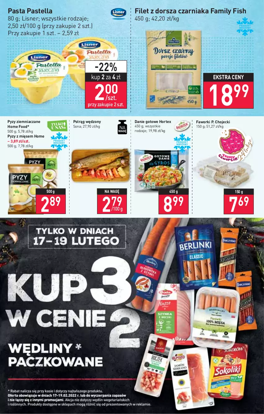 Gazetka promocyjna Stokrotka - Market - ważna 17.02 do 23.02.2022 - strona 4 - produkty: Danie gotowe, Dorsz, Fa, Faworki, Hortex, Lisner, Pastella, Pstrąg, Pstrąg wędzony