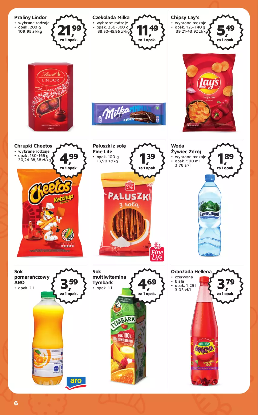 Gazetka promocyjna Odido - Gazetka - ważna 24.02 do 09.03.2023 - strona 6 - produkty: Cheetos, Chipsy, Chrupki, Czekolada, Hellena, Lindor, Milka, Oranżada, Praliny, Sok, Sok pomarańczowy, Tymbark, Woda