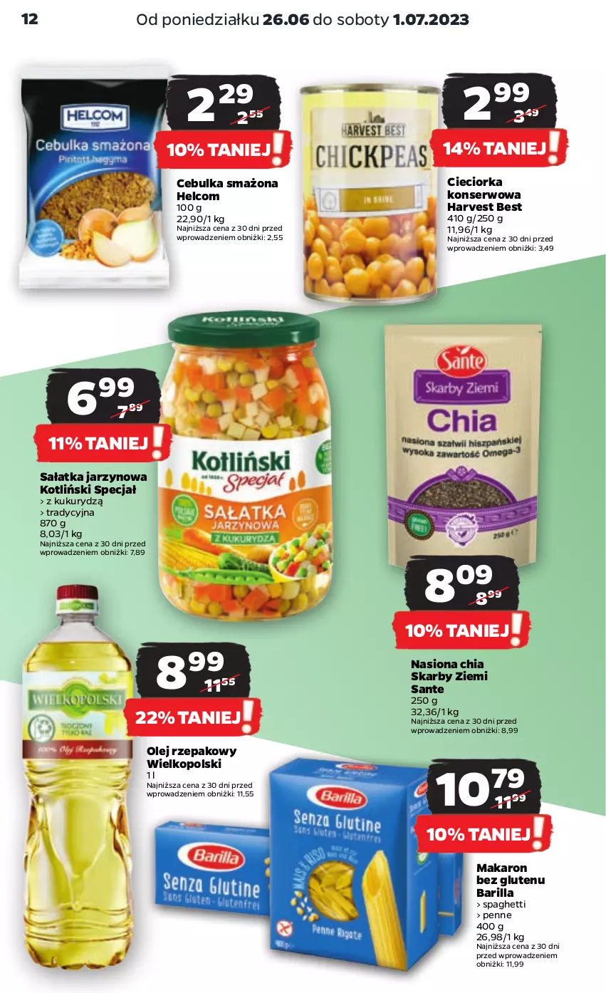 Gazetka promocyjna Netto - Artykuły spożywcze - ważna 26.06 do 01.07.2023 - strona 12 - produkty: Barilla, Chia, Cieciorka, HELCOM, Makaron, Olej, Olej rzepakowy, Orka, Penne, Sałat, Sałatka, Sante, Ser, Spaghetti