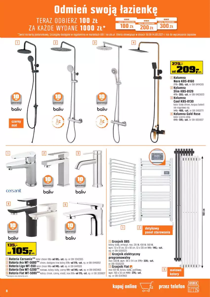 Gazetka promocyjna Obi - Gazetka OBI - ważna 18.08 do 31.08.2021 - strona 8 - produkty: Bateria, Cersanit, Gra, Grzejnik, Tera