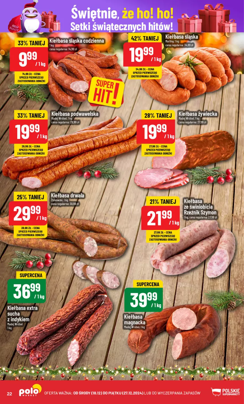 Gazetka promocyjna PoloMarket - Gazetka pomocyjna - ważna 18.12 do 27.12.2024 - strona 22 - produkty: Kiełbasa, Kiełbasa podwawelska, Kiełbasa śląska, LG, Madej Wróbel, Morliny, Wawel