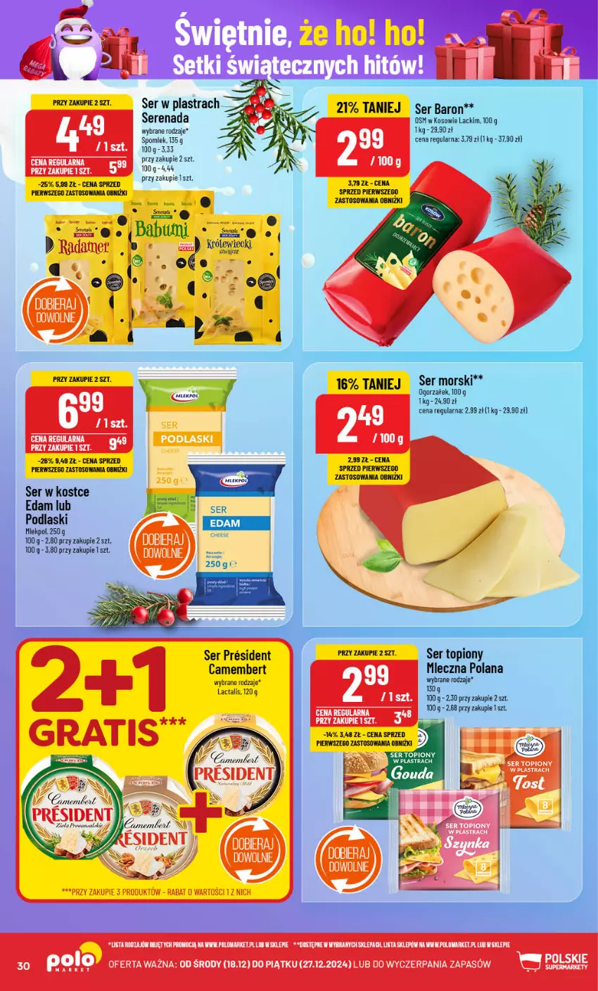 Gazetka promocyjna PoloMarket - Gazetka pomocyjna - ważna 18.12 do 27.12.2024 - strona 30 - produkty: Camembert, Edam, Lack, LANA, Podlaski, Ser, Ser topiony, Top