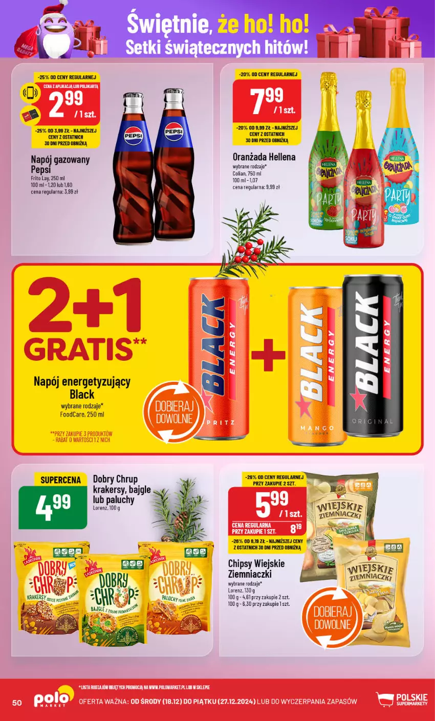 Gazetka promocyjna PoloMarket - Gazetka pomocyjna - ważna 18.12 do 27.12.2024 - strona 50 - produkty: Bajgle, Chipsy, Hellena, Krakersy, Lack, Lorenz, Napój, Napój gazowany, Oranżada