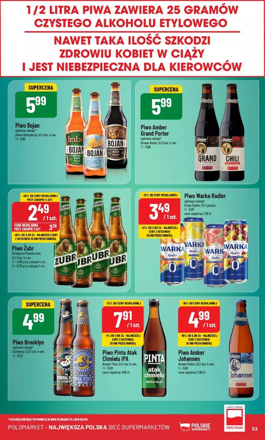 Gazetka promocyjna PoloMarket - Gazetka pomocyjna - ważna 18.12 do 27.12.2024 - strona 53 - produkty: Carlsberg, Gra, Piec, Piwa, Piwo, Por, Radler, Tera, Warka