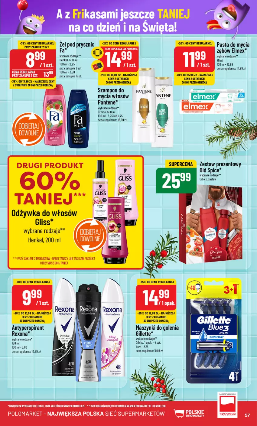 Gazetka promocyjna PoloMarket - Gazetka pomocyjna - ważna 18.12 do 27.12.2024 - strona 57 - produkty: Antyperspirant, BIC, Elmex, Fa, Gillette, Odżywka, Old Spice, Pantene, Rexona, Szampon, Zestaw prezentowy