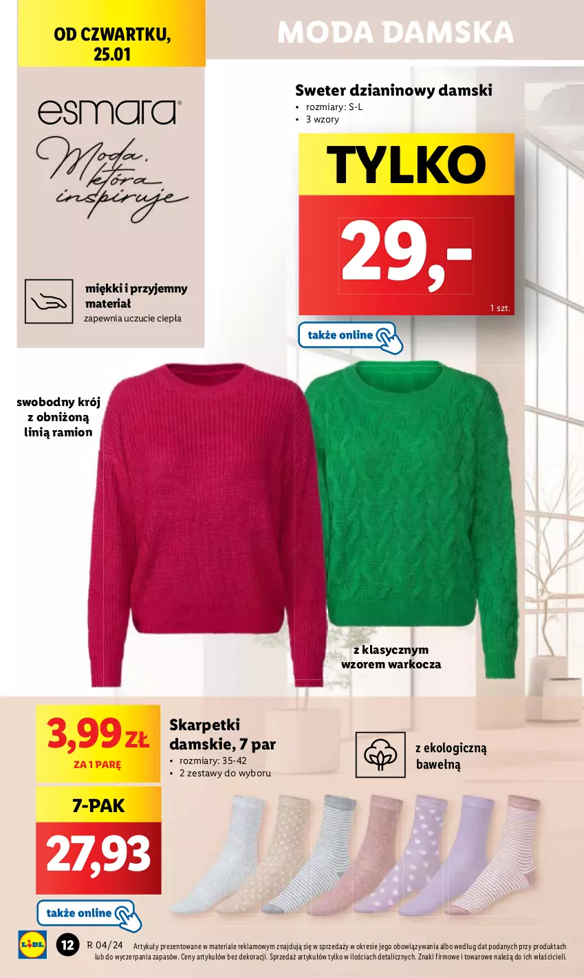 Gazetka promocyjna Lidl - GAZETKA - ważna 22.01 do 27.01.2024 - strona 14 - produkty: Karp, Koc, Moda, Skarpetki, Sweter