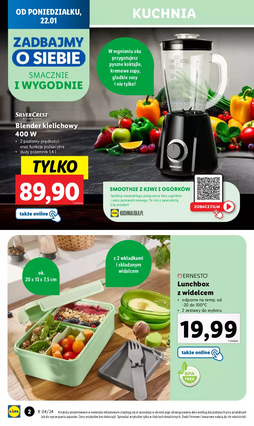 Gazetka promocyjna Lidl - GAZETKA - ważna 22.01 do 27.01.2024 - strona 4 - produkty: Blender, Kiwi, Kuchnia, Pojemnik, Por, Smoothie, Sok, Sos